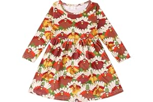 NEBLJGO Toddler Girl Fall Winter Halloween Thanksgiving Outfit Skirt Milk Silk Pumpkin Dress Knee Length 2-8Y