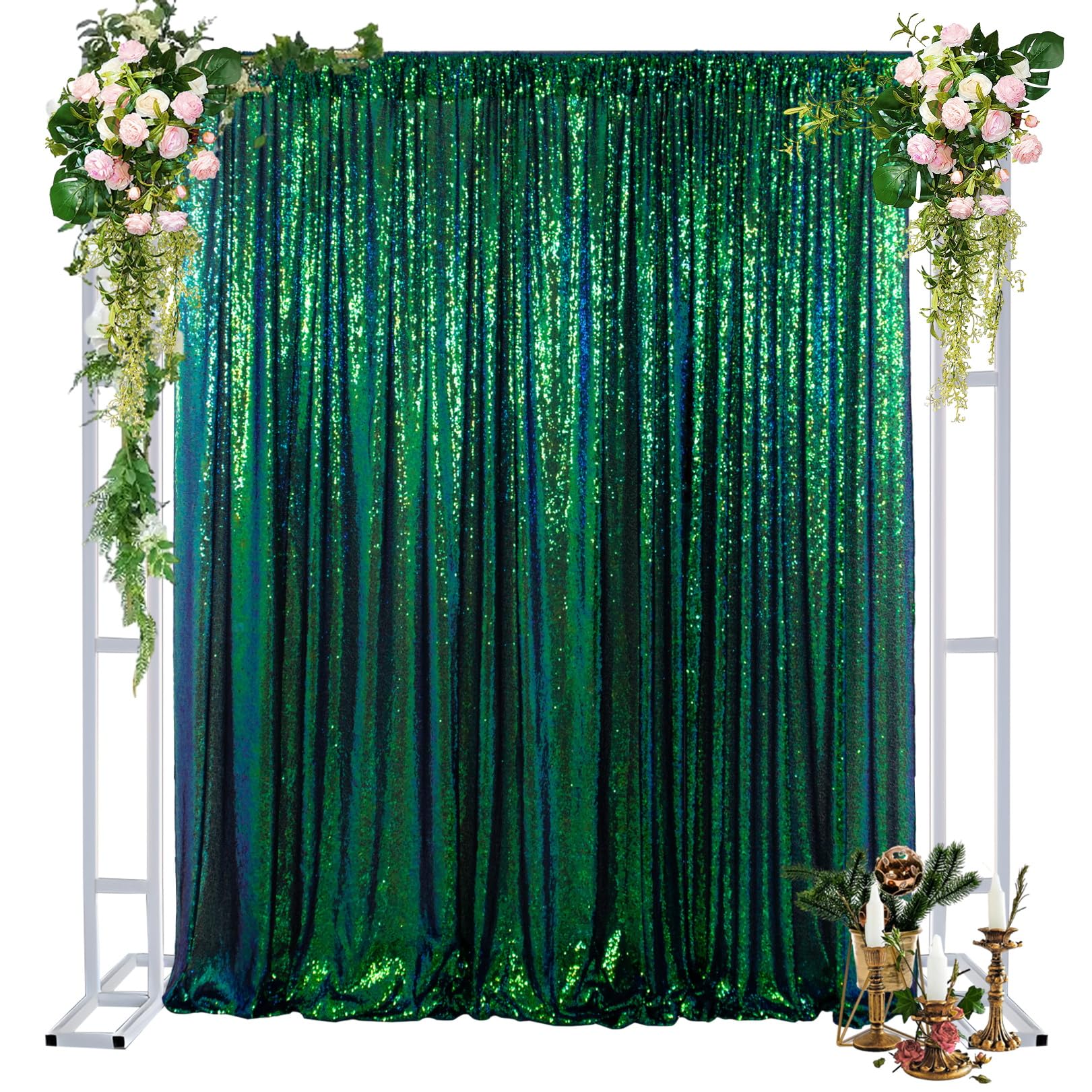Photo 1 of DUOBAO Sparkling Sequin Backdrop Curtain 4FTx7FT - Colorful Green Glitter Wedding & Party & Baby Shower Background