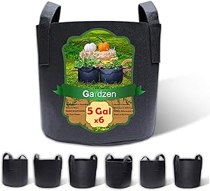 Gardzen 6-Pack 5 Gallon Grow Bags, BPA Free Aeration Fabric Pots with Handles