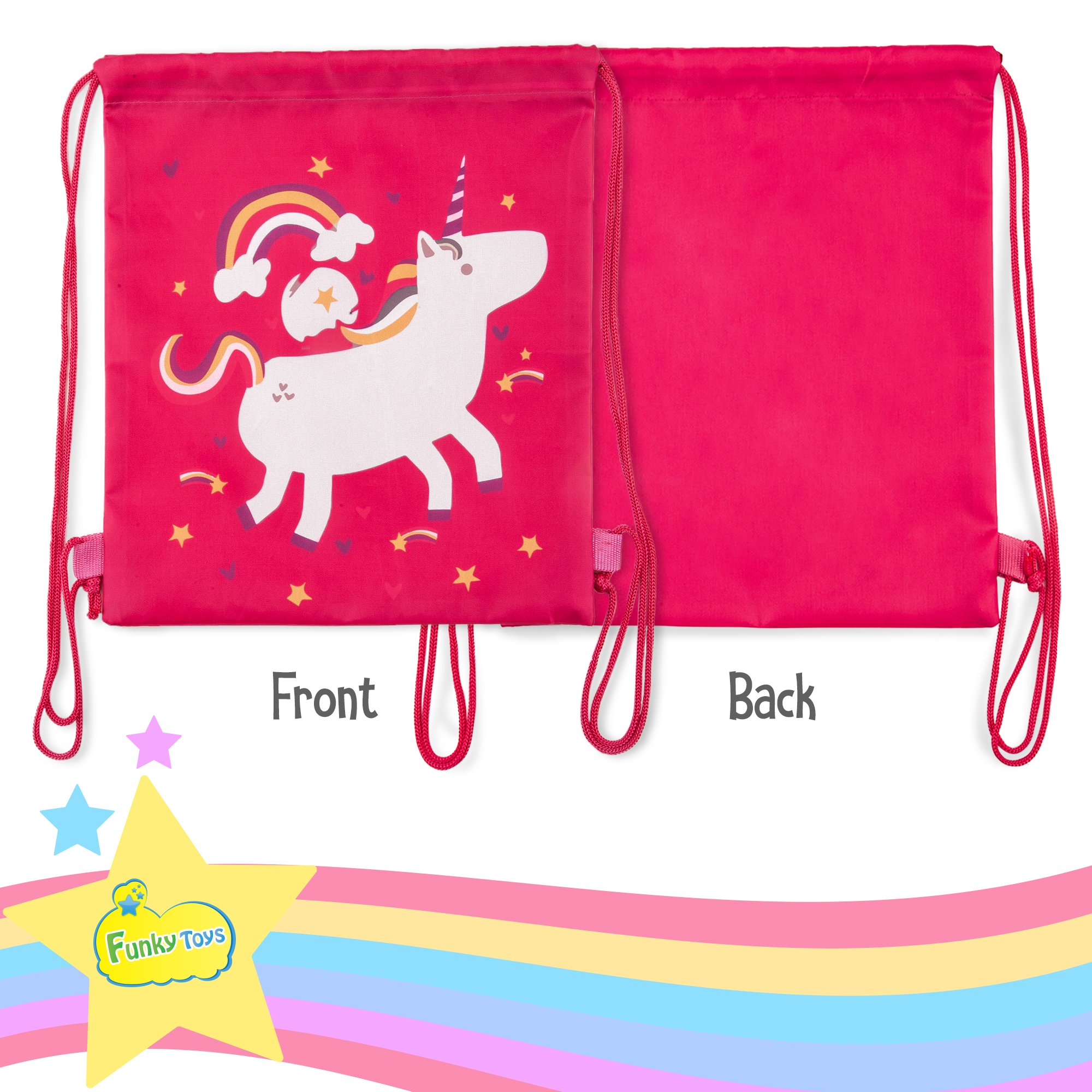 IPIDIPI TOYS Unicorn Party Favor Bags - Pack of 12 Reusable Small Drawstring Backpacks for Kids - Birthday Party Supplies Goodie Bag for Treats | Pink Gift Bag for Girls | Cute Design and Washable