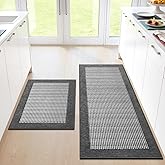 StepRite Kitchen Mats for Floor, Non-Slip Kitchen Rugs Set of 2 PCS, Super Absorbent Washable Kitchen Mats with Rubber Backing, Runner Mats for Front of Sink (20"x32"+20"x47" Grey)