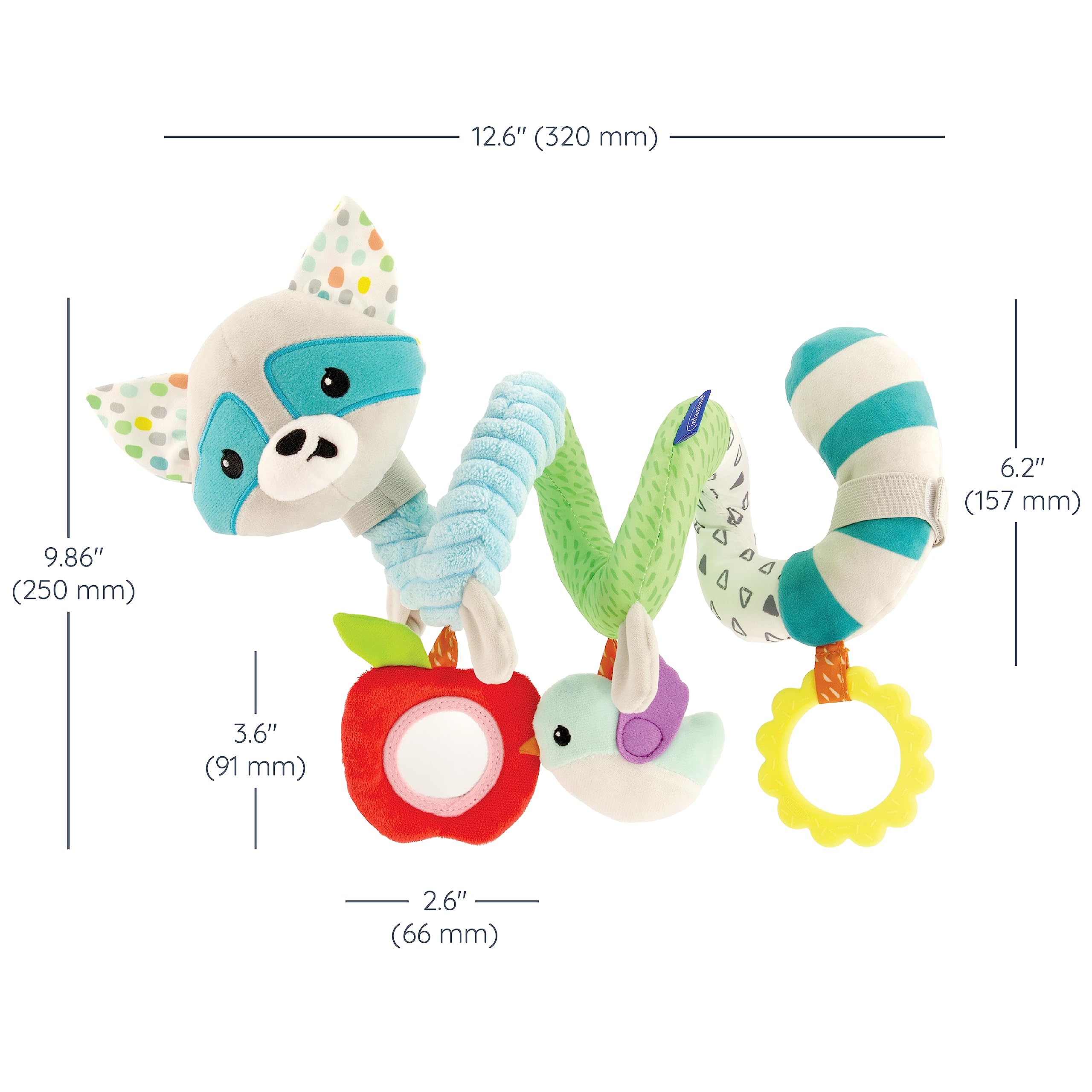 Infantino Spiral Activity Toy - Textured Play Activity Toy for Sensory Exploration and Engagement, Ages 0 and Up, Blue Raccoon