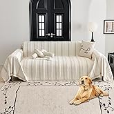 HAOMAIJIA Non Slip Couch Cover Sofa Covers for 3 Cushion Couch Washable sectional Couch Covers for Dogs pet Furniture Protector Couch Cover Blanket for Living Room (TM-Cream White, 91"x134")