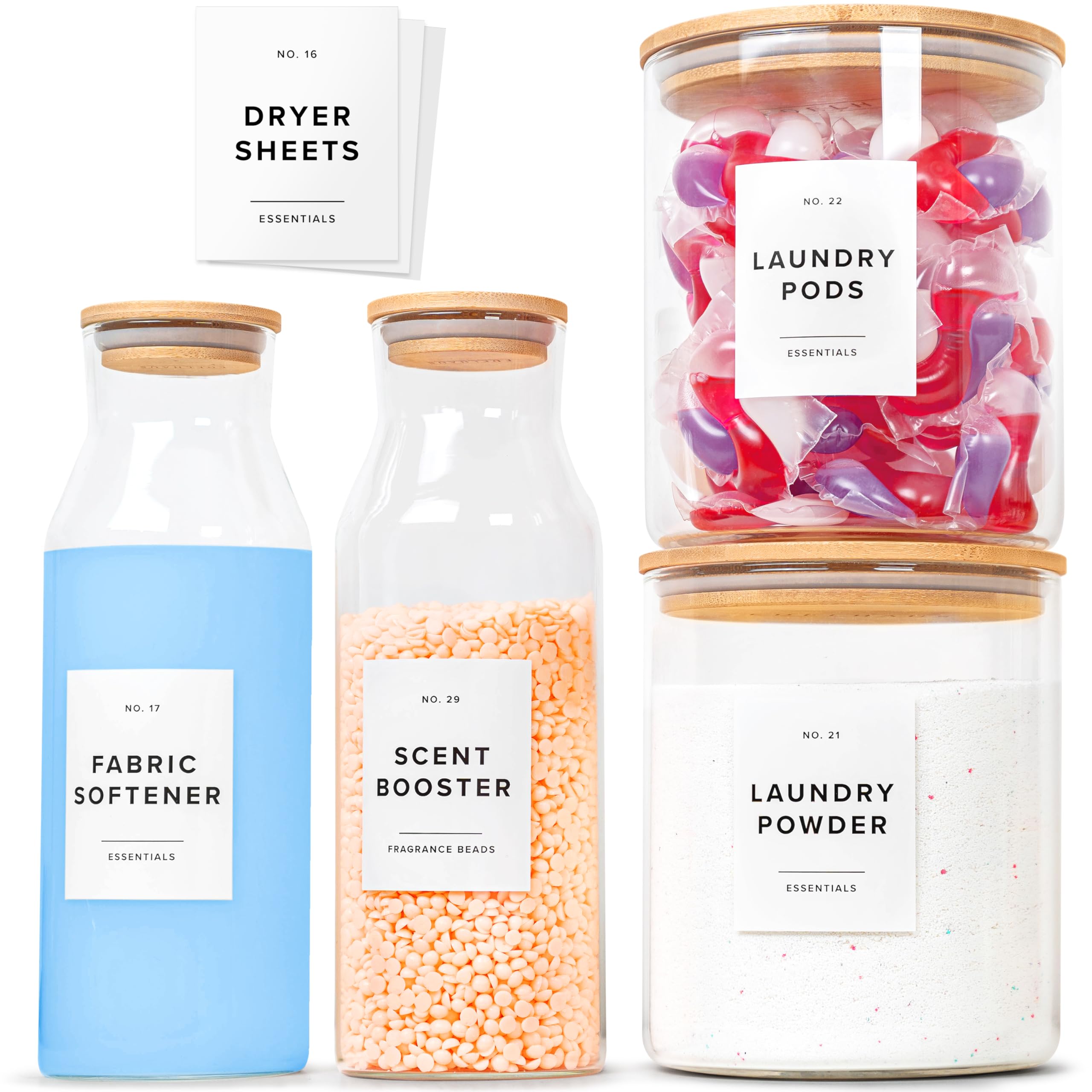 Photo 1 of *Missing Parts - Check clerk notes*
Glass Laundry Detergent Dispenser Containers with 36 Labels - Glass Jars with Lids - Laundry Room Organization - Storage Containers for Detergent, pods, liquid Fabric softener, Scent Booster Set of 4