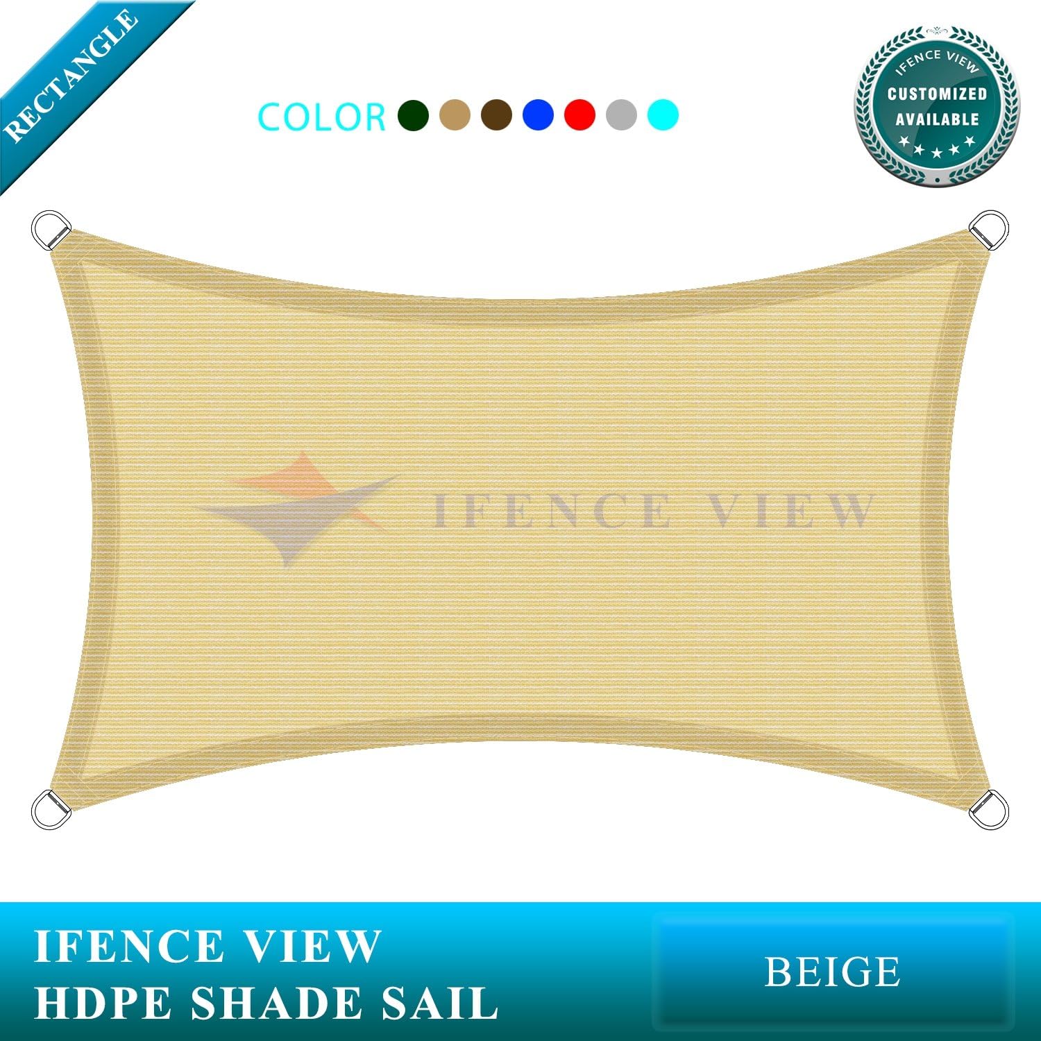 Ifenceview 7'x7'-7'x24' Rectangle UV Blocking Sun Shade Sail Canopy Awning for Patio Yard Garden Driveway Outdoor Facility (7' x 9', Beige)
