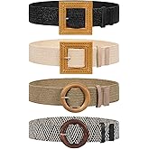 VONMELLI 4 Pack Straw Woven Elastic Stretch Waist Belt Fashion Boho Dress Braided Belts for Women