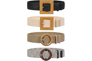 VONMELLI 4 Pack Straw Woven Elastic Stretch Waist Belt Fashion Boho Dress Braided Belts for Women