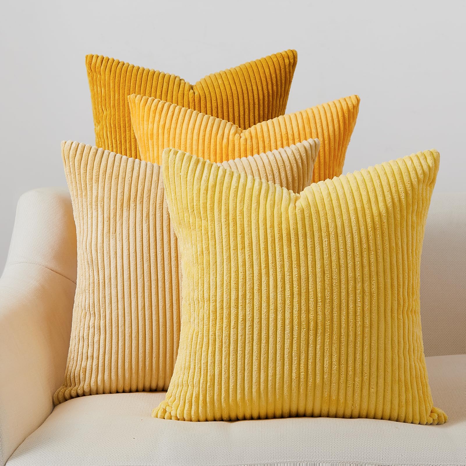 Topfinel Cushion Covers 40cm x 40cm Sofa Bed Colorful Yellow Cushion Covers Mustard Corduroy Scatter Decorative Cushions For Bedroom Set of 4 fluffy Cushion Cover 16x16