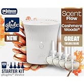 Glade Scent Flow PlugIns Air Freshener, Cashmere Woods, 1 Device+4 Refills | 0.67 fl oz Each, Includes 1 Device and 4 Refills, Scented and Essential Oils for Home and Bathroom Use, Adjustable Settings