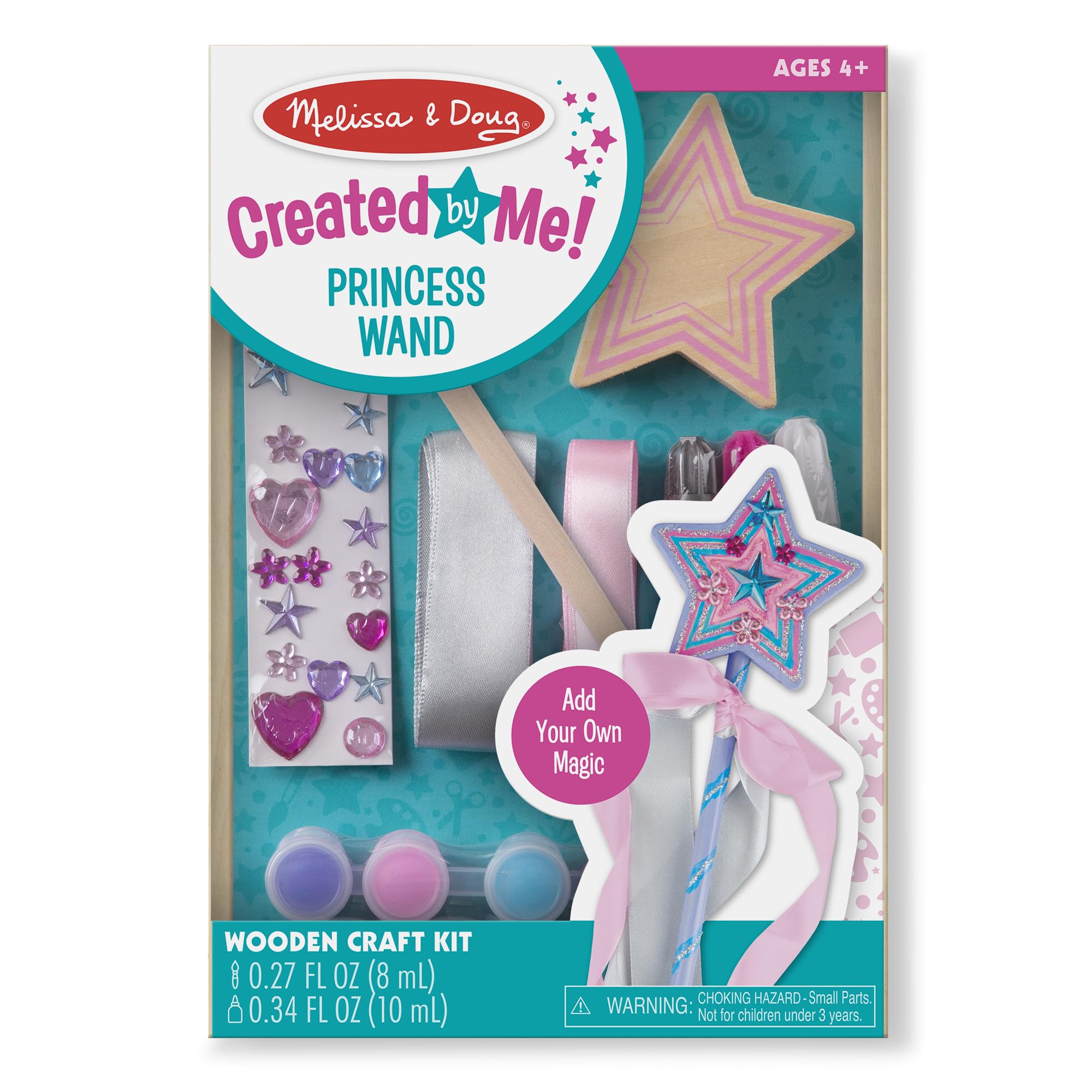 Melissa & Doug Created By Me! Paint & Decorate Your Own Wooden Princess Wand Craft Kit, Pink Princess Crafts Great for Rainy Days, Toys for Kids Ages 4+