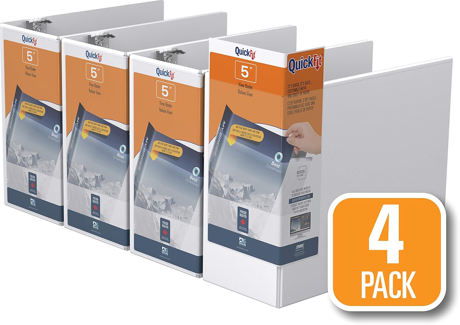 QuickFit View Binder, 5 Inch, Locking Angle D Ring, White, 4 Pack (87070-04) : Office Products