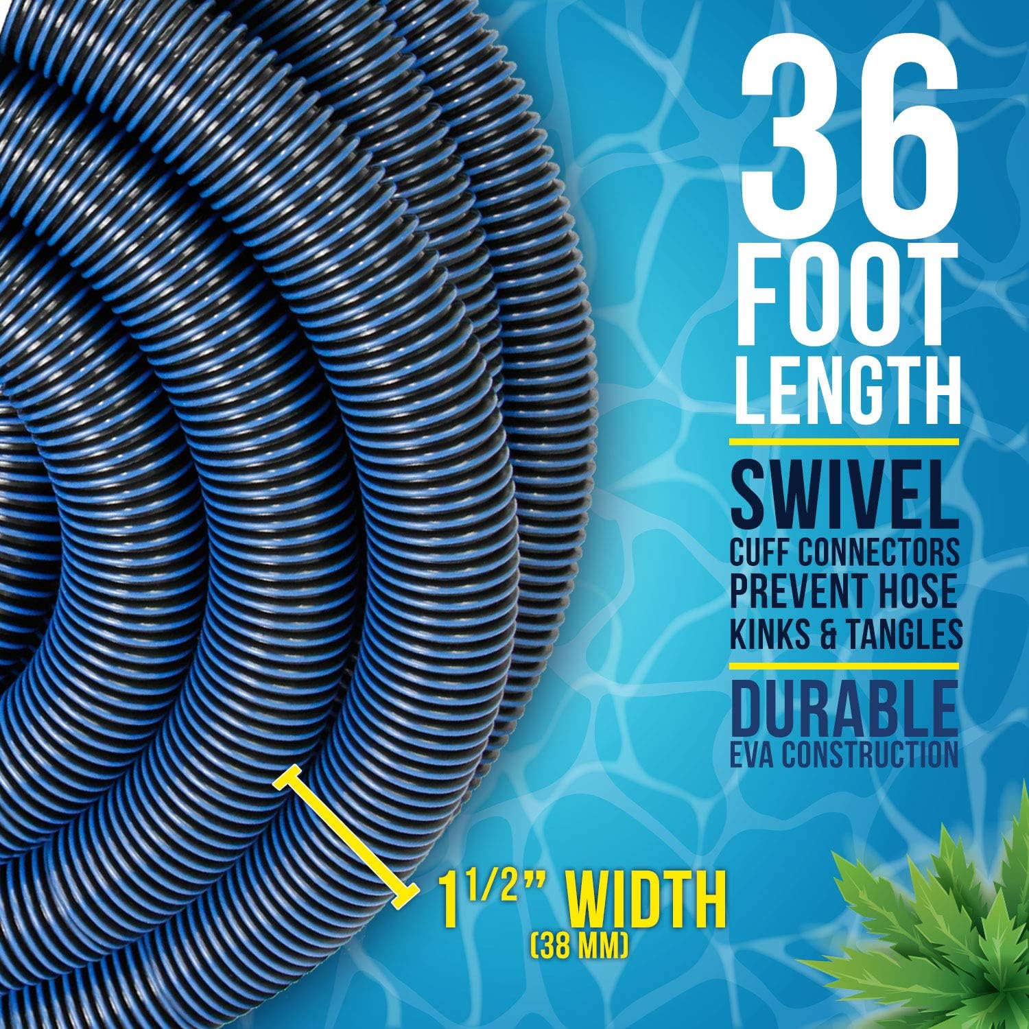 U.S. Pool Supply 1-1/2" x 36 Foot Professional Heavy Duty Spiral Wound Swimming Pool Vacuum Hose with Swivel Cuff : Garden & Outdoor