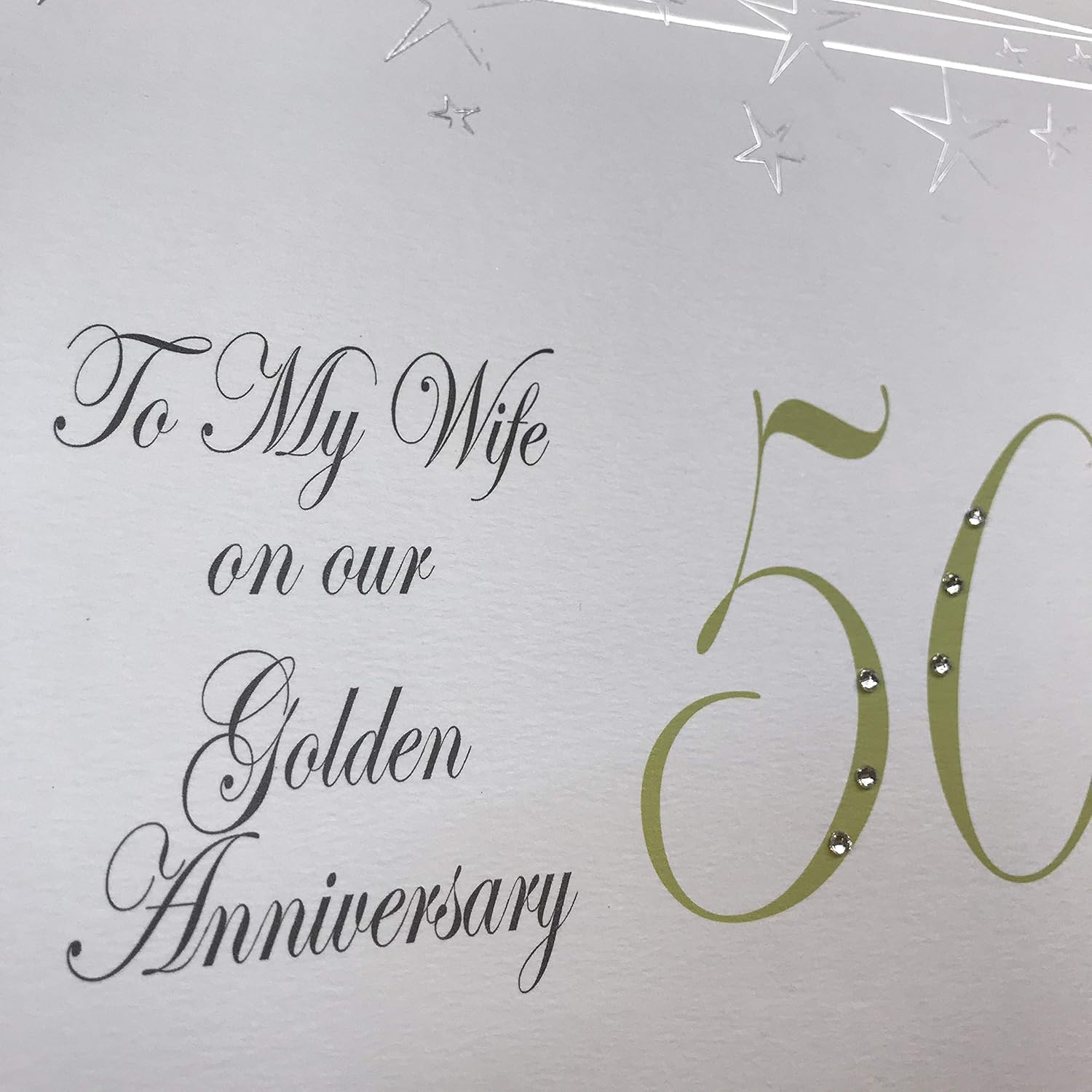WHITE COTTON CARDS To My Wife 50, Handmade Large 50th Anniversary Card (Big Twist Range, Golden), 22cm x 22cm - Image 3