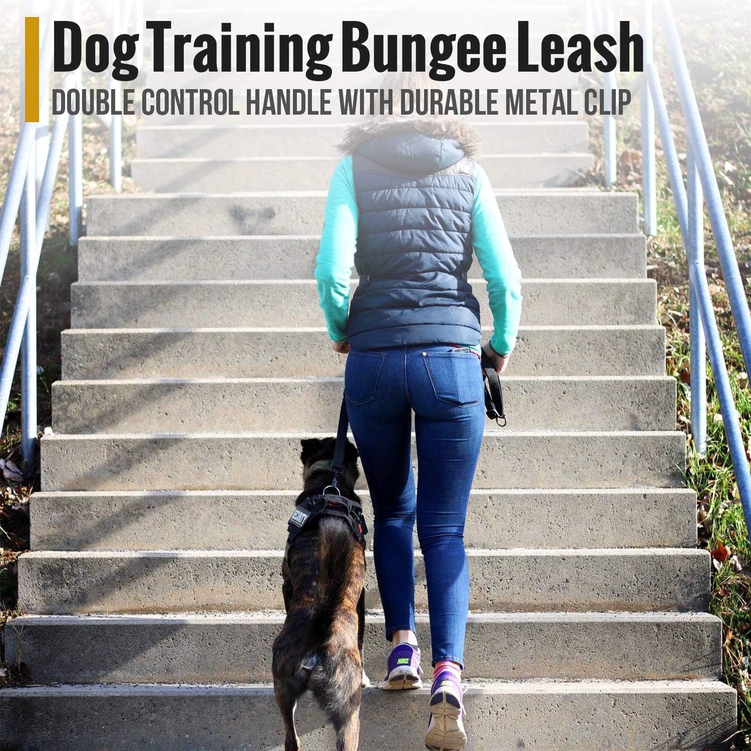 OneTigris Tactical Dog Training Leash Bungee Leash with 2 Control Handle Quick Release Nylon Leads Rope, Brown, Medium - Image 4