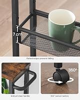 VASAGLE 4-Tier Kitchen Cart Rustic Brown Black 13 cm Deep Steel Frame view 7
