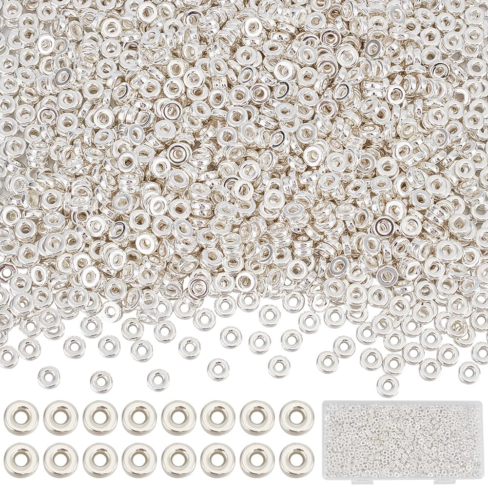 SOFPLATE 1 Box 1500Pcs Silver Flat Disc Spacer Beads Heishi Bead Bulk 2mm Hole 6mm Plastic Rondelle Flat Round Bead Spacers for Bracelets Necklaces Earrings Jewelry Making Slider Stopper Beads Crafts