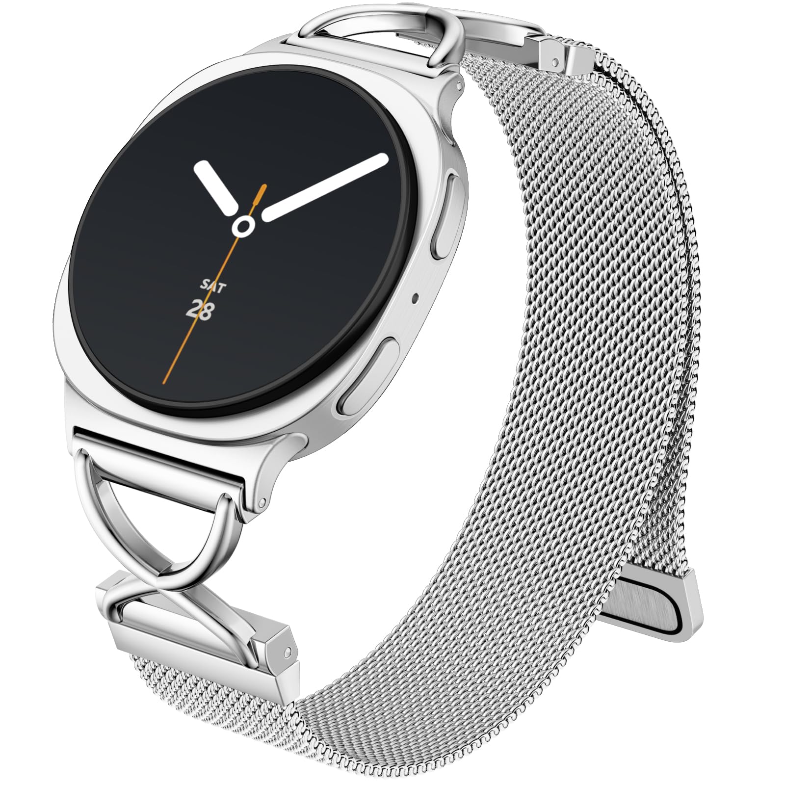 Magnetic Metal Band Designed Compatible for Galaxy Watch 8 Bands Women 40mm/44mm,Watch 8 Classic Band 46mm,Solid Stainless Steel Replacement Strap Magnet Clasp Wristbands for Galaxy 8/8 Classic,Silver