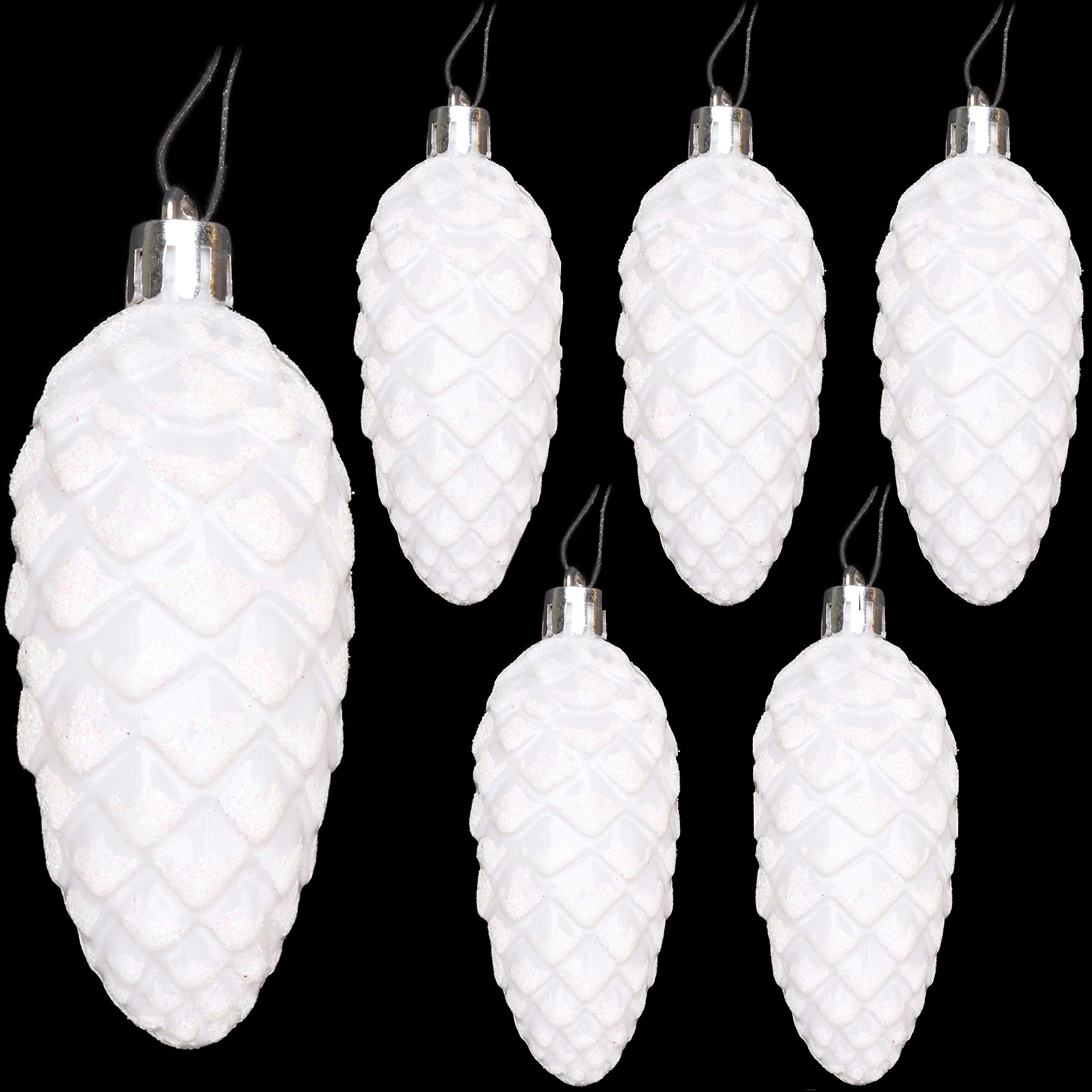 Christmas Concepts® Pack of 6–90mm Shiny & Glitter Decorated Pine Cone Baubles – Christmas Tree Decorations (White)