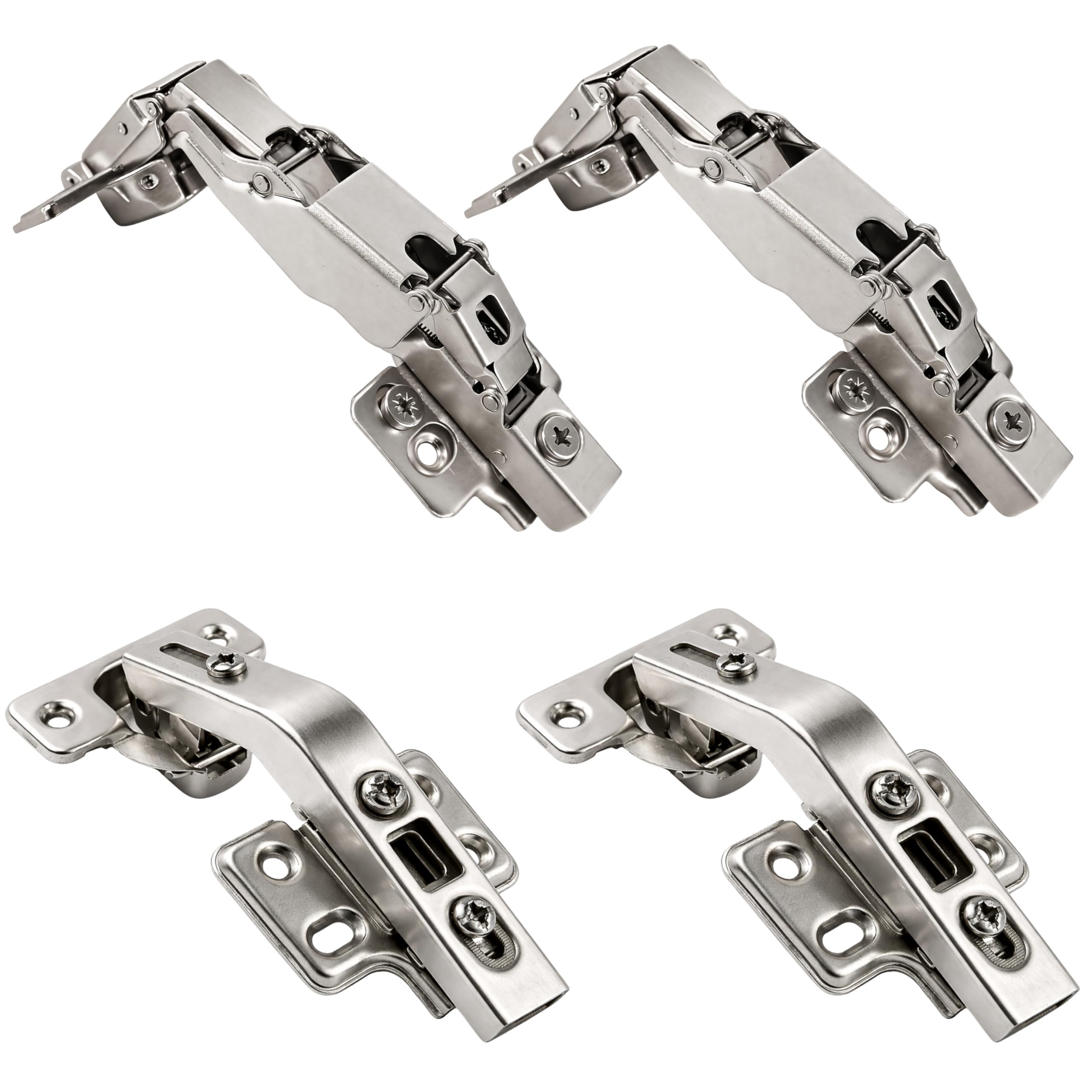 Berta (2+2) 135/165 Degree Hinges Combination, Full Overlay, 2-Cam 4-Way Adjustment, Concealed Frameless Lazy Susan/Bi Folding Cabinet Door Hinges Set with Screws (135 & 165 Degree Soft Close Hinges)