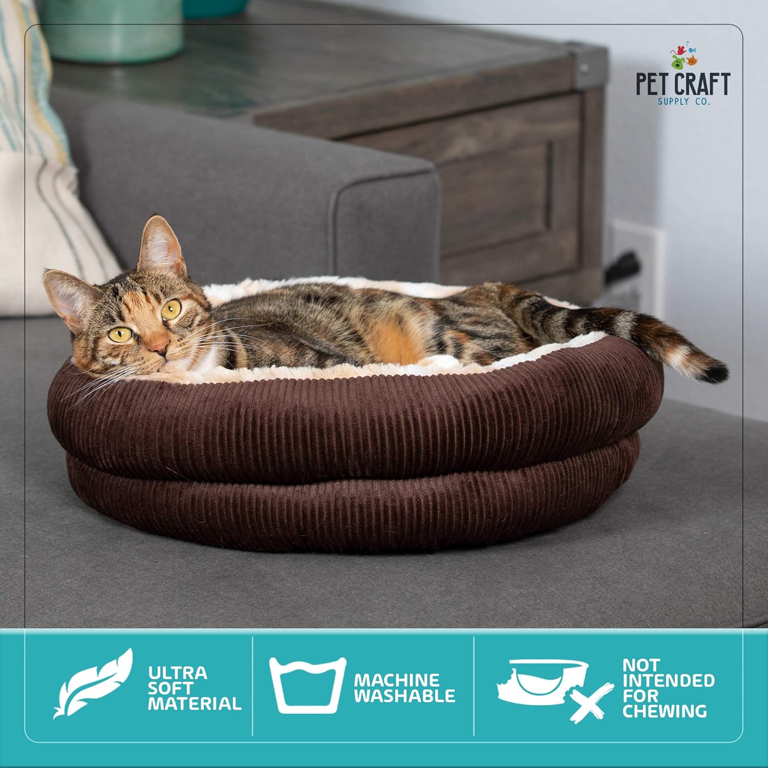 Pet Craft Supply Round Cat Bed - Cute and Comfortable Self Warming Plush Calming Cat Bed for Indoor Cats : Pet Supplies