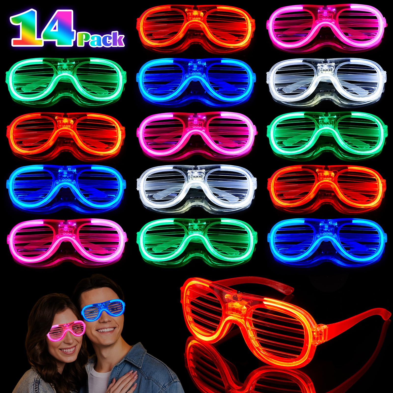 Makorobi 14Pcs LED Glasses Light up Party Glasses in 5 Colour Light up Glasses for Birthday Graduation Concert Glow in the Dark Party Supplies for Neon Party Decorations — image 1