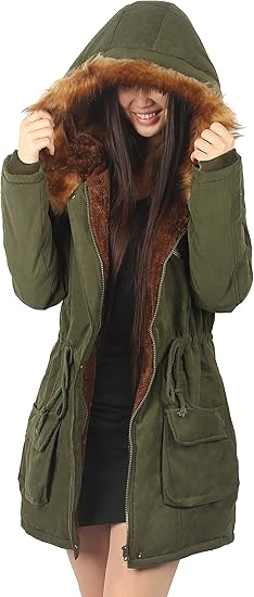 Amazon Ilovesia アイラブシア レディーズ 中綿コート 裏ボアモッズコート ミリタリーコート ファーフード付き ミドル丈 冬服 防寒防風 厚手 裏起毛 コート ジャケット 通販