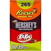 Hershey's Assorted Chocolate Halloween Candy Bulk Variety Pack, 80 oz | Hershey's, Reese's Peanut Butter Cups &amp; Kit Kat Mix, Bulk Halloween Candy, 265 Individually Wrapped Pieces,