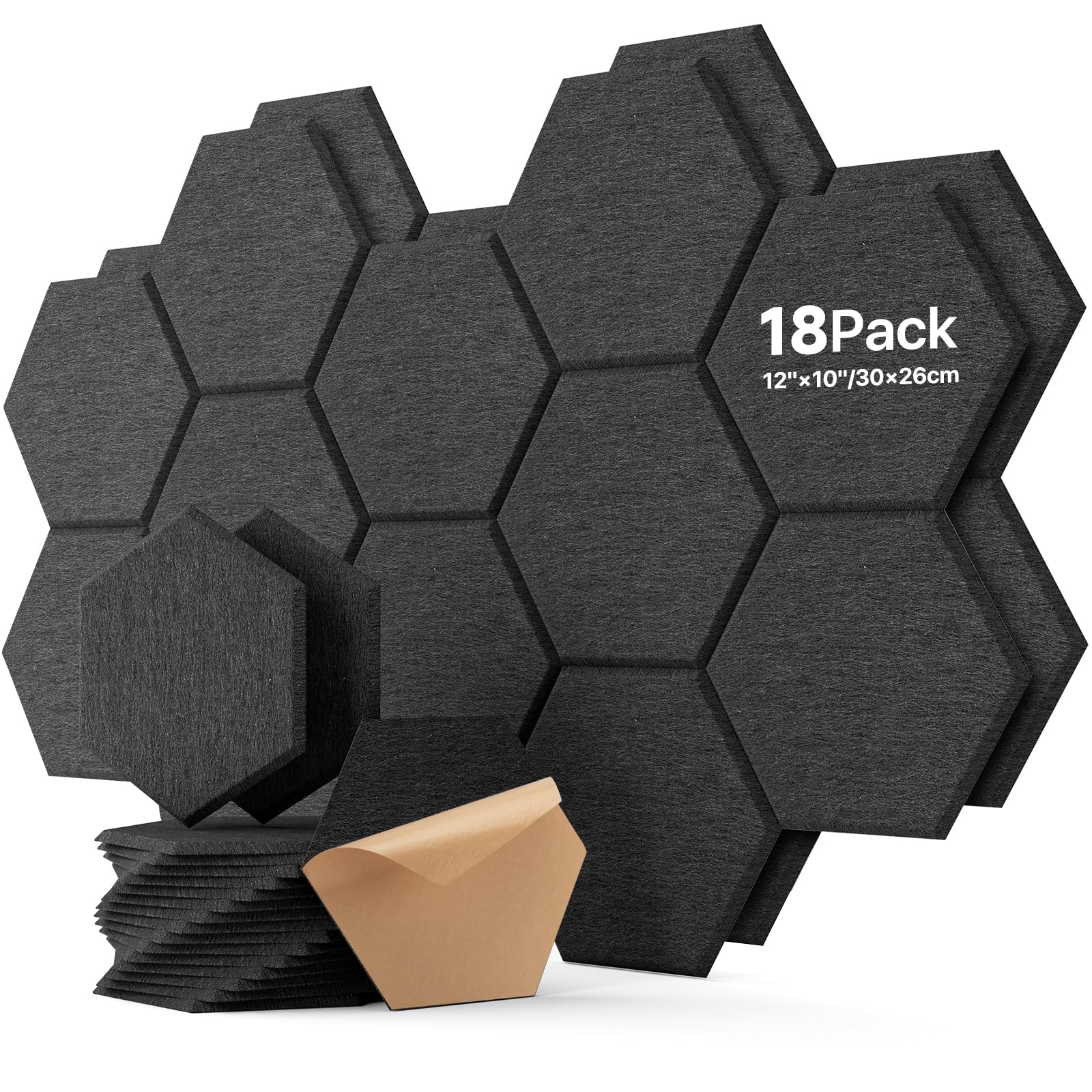 Photo 1 of 18 Pack Hexagon Acoustic Panels, Self-Adhesive Soundproof Wall Panels, High Density Acoustic Wall Panels, Sound Proofing Panels for Walls, Office, Reccording Studio, Ceiling 12" X 10" X 0.4" Black
