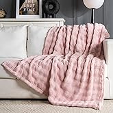 Pink Faux Fur Throw Blanket for Couch, Soft Fluffy Bubble Blanket for Bed Sofa, Thick Warm Plush Fuzzy Rabbit Fur Blanket for Cute Home Decor, 50"X 60"
