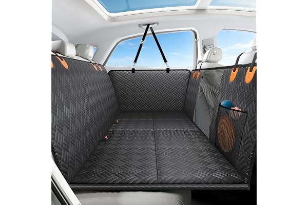 PROZAR Dog Car Seat Cover for Back Seat, Hard Bottom, Black & Orange, Universal Fit for Car, SUV & Trucks