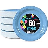 Party Solids Light Blue Paper Plates Disposable Heavy Duty 9 Inch Light Blue Disposable Plates For Party 50 Pieces Heavy Duty 350 GSM, Birthday Supplies
