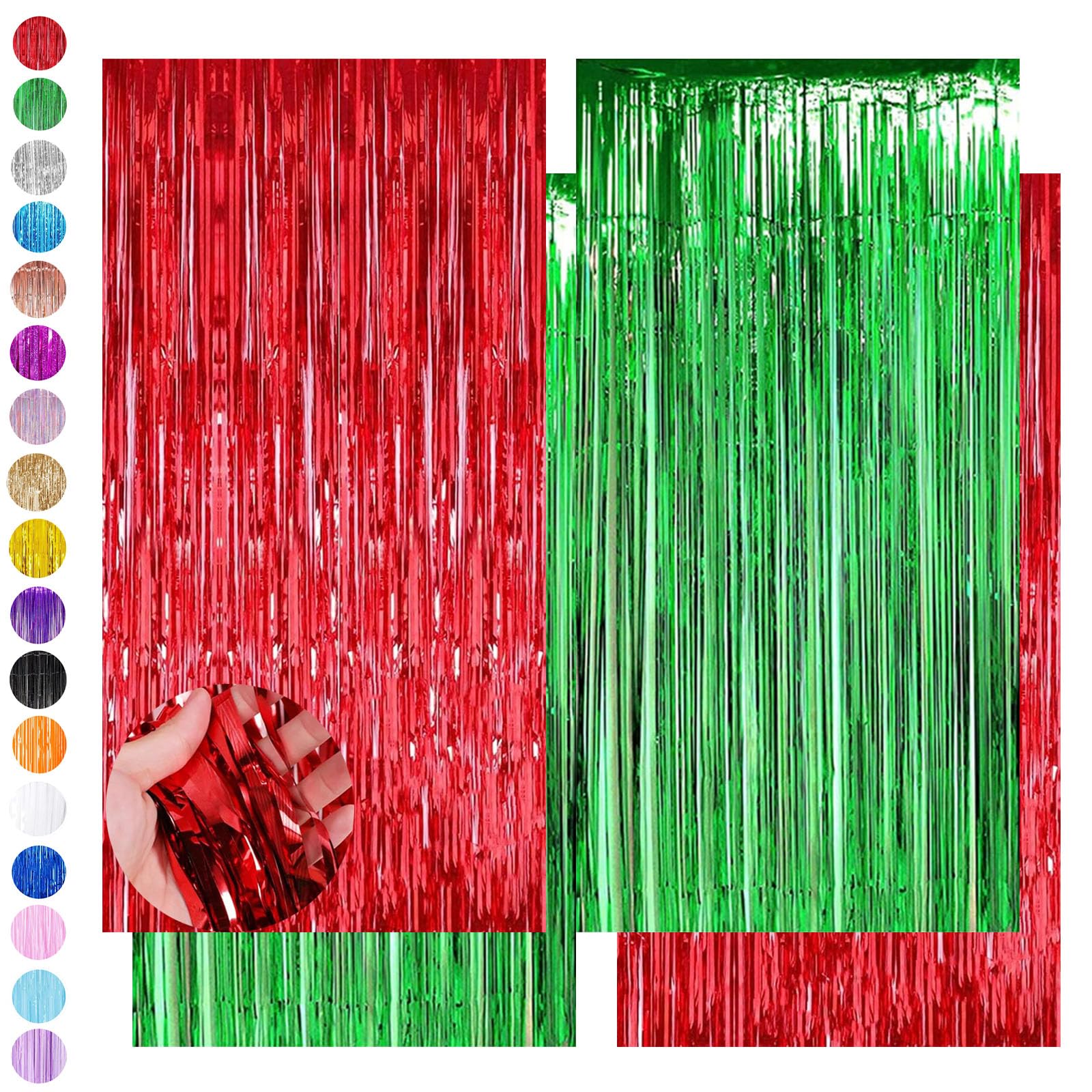 4pcs 3.2ft x 6.5ft Foil Curtain Christmas Decorations,Red Green Tinsel Curtain Party Backdrop,Foil Fringe Streamers Metallic Tinsel Door Hanging Foil Flow Silk Streamers for Christmas Holiday Party