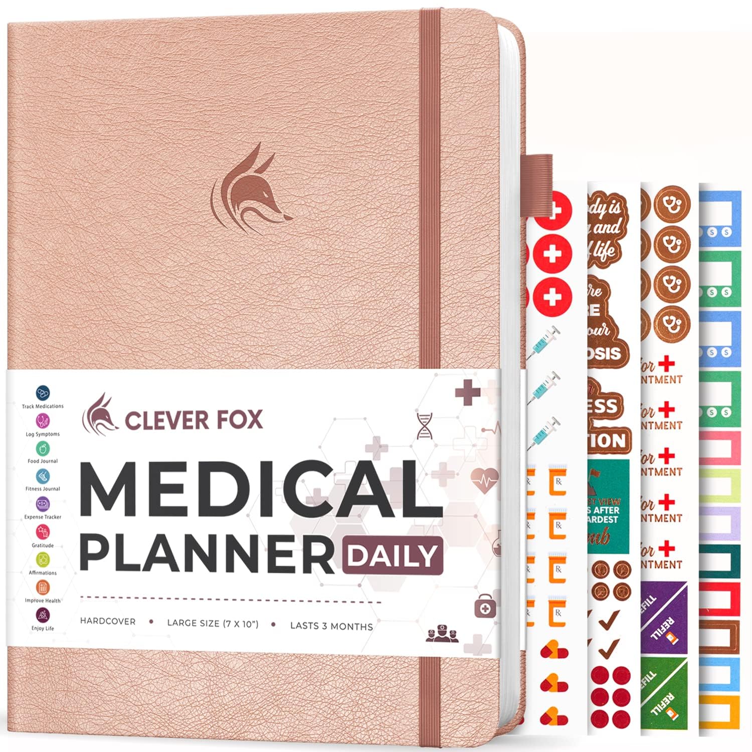 Clever Fox Medical Planner Daily – Medical Notebook, Health Diary, Wellness Journal & Logbook to Track Health – Self-Care Medical Journal – 3 Months, Undated, 18 x 26cm, Hardcover (Rose Gold)