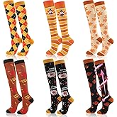 Ramede 6 Pairs Thanksgiving Day Compression Socks Fall 20-30mmhg Knee High Socks for Running Work Support Travel Women Men Gifts