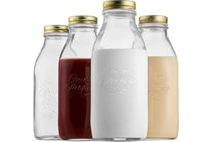 Bormioli Rocco Quattro Stagioni Glass Milk Bottle 33.75, 4 Pack, Clear