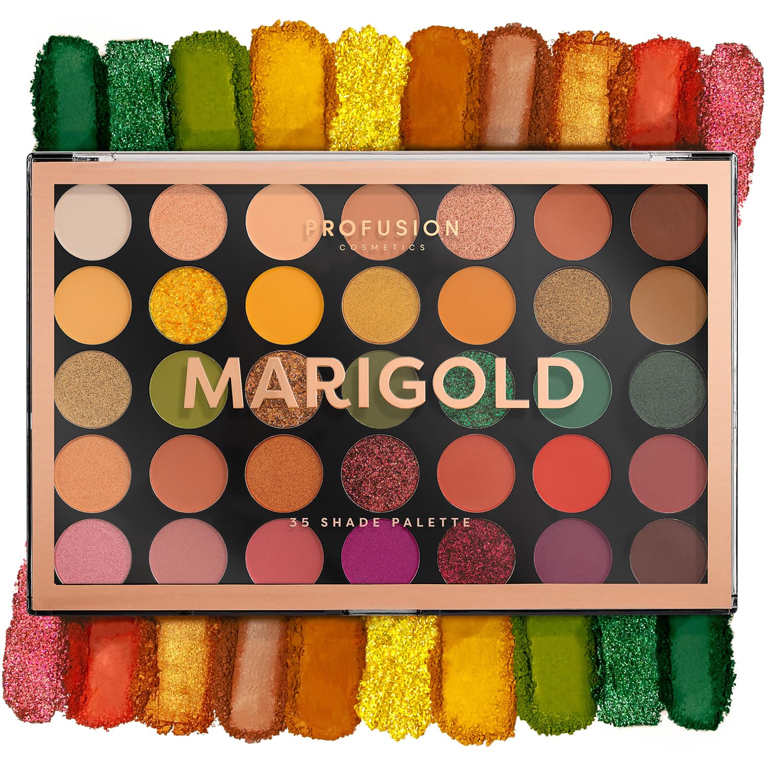 Profusion Cosmetics 35 Shade Multi Finish Marigold Eyeshadow Palette, Raise Your Beauty Routine and Vibrant Day to Night Looks With Blendable, Buildable Formulas