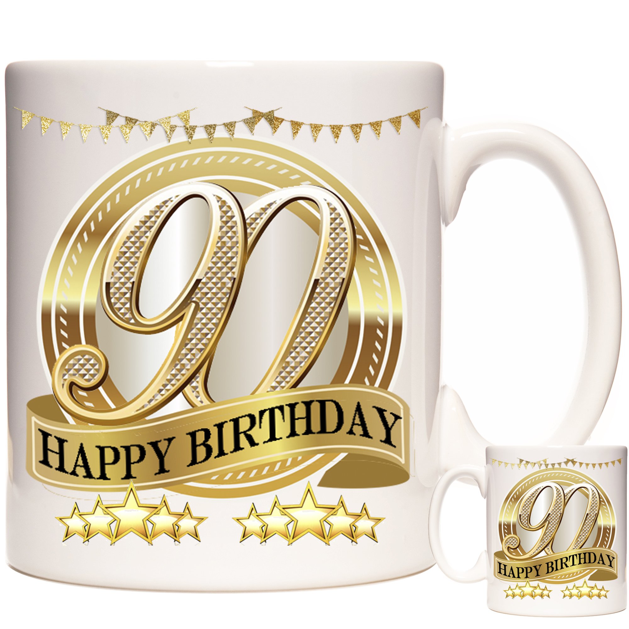 KAZMUGZ Happy 90th Birthday Mug. Happy Birthday Mug. Gift for Someone Celebrating Their 90th Birthday. 11oz Ceramic Mug.