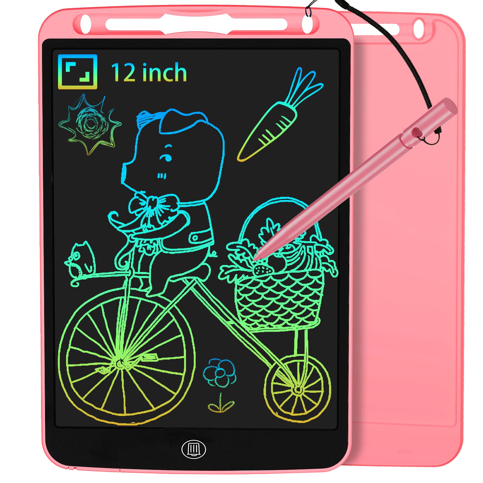 JOEAIS LCD Writing Tablet 12 Inch, Colourful Digital Writing Board for Learning, Doodling, and Drawing, Christmas and Birthday Toys Gifts for Boys and Girls (Pink)