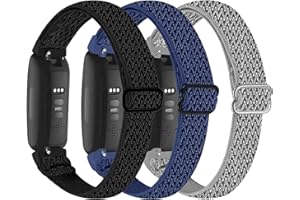 VOMA 3-Pack Elastic Nylon Bands Compatible with Fitbit Inspire 3/Inspire 2/Inspire HR/Inspire/Ace 3/Ace 2, Breathable Adjustable Replacement Stretchy Nylon Loop Wristband Sport Strap for Woman Man