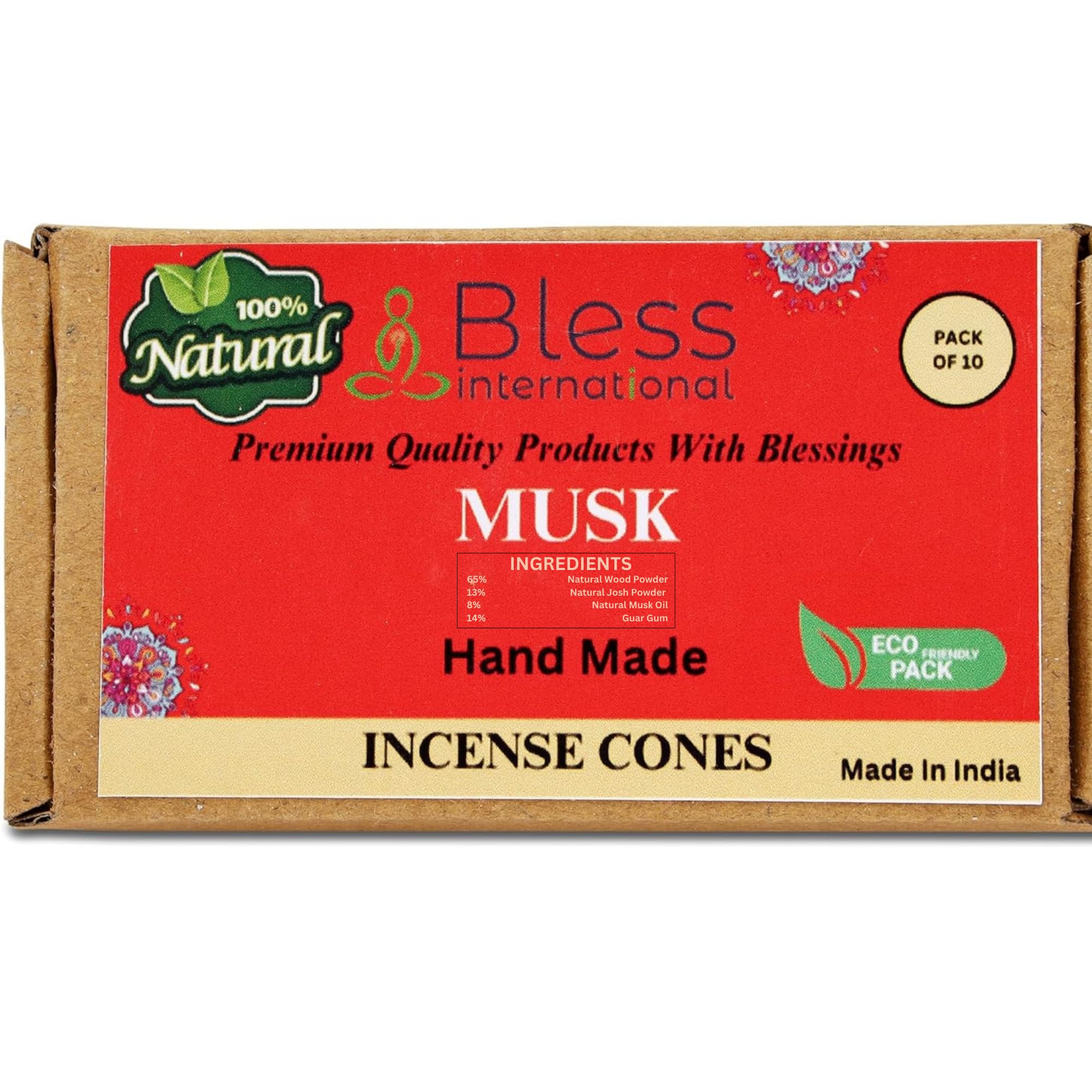 Bless International Musk 100%-Natural-Incense-Cones Handmade-Hand-Dipped Organic-Chemicals-Free for-Purification-Relaxation-Positivity-Yoga-Meditation The-Best-scents (10 Count)