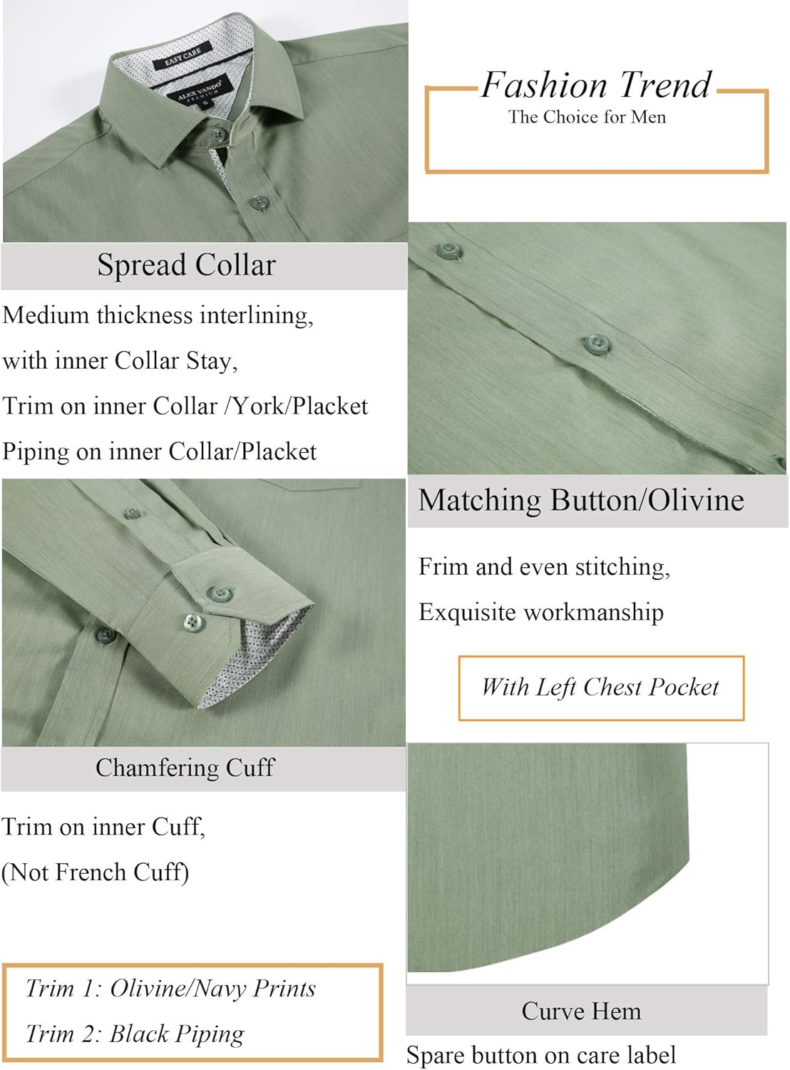 Alex Vando Mens Dress Shirts Wrinkle Free Regular Fit Stretch Bamboo Men Shirt at  Men’s Clothing store