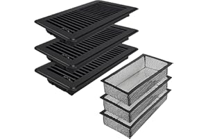 BYEWIRE Floor Register 3 Pack, 4" x 10" (Duct Opening Size) Easy Adjust Vent Deflector Metal Reinforced Weld, Black