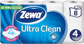 Zewa Ultra Clean Toilettenpapier, 8 Rollen mit je 135 Blatt, 4-lagiges Klopapier