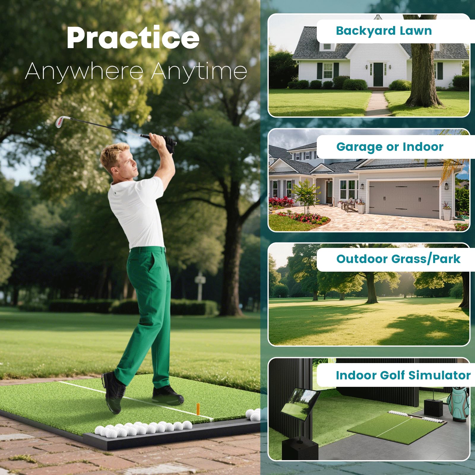 Golfpar Golf Hitting Mat with Built-in Ball Tray & Alignment Line – 26mm Thickness, Indoor Outdoor Golf Practice Mat with EVA Foam Base, Durable Turf, and 3 Rubber Tees for Backyard or Garage