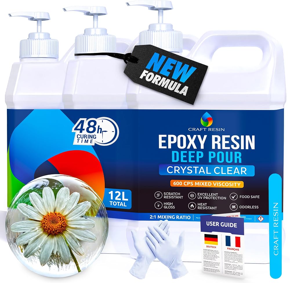Craft Resin 12L Deep Pour Epoxy Kit with Pumps UV Food Safe 2:1