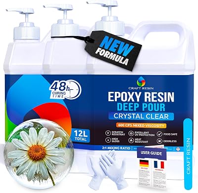 Craft Resin 12L Deep Pour Epoxy Kit with Pumps UV Food Safe 2:1