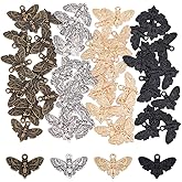 SUPERFINDINGS 80Pcs 4 Colors Moth Skull Charms Moth Gothic Pendants Skeleton Head Moth Insect Charm Tibetan Style Alloy Pendants Halloween Butterfly Charms for Jewelry Making DIY Crafts