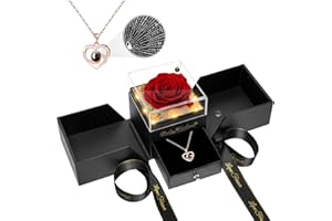 GOMALL Mothers Day Rose Gifts for Mom,Birthday Gifts for Women,Preserved Red Rose Flower with Necklace and Light,Mom Present for Women,Real Flower for Her,Wife,Grandma,Anniversary,Valentines
