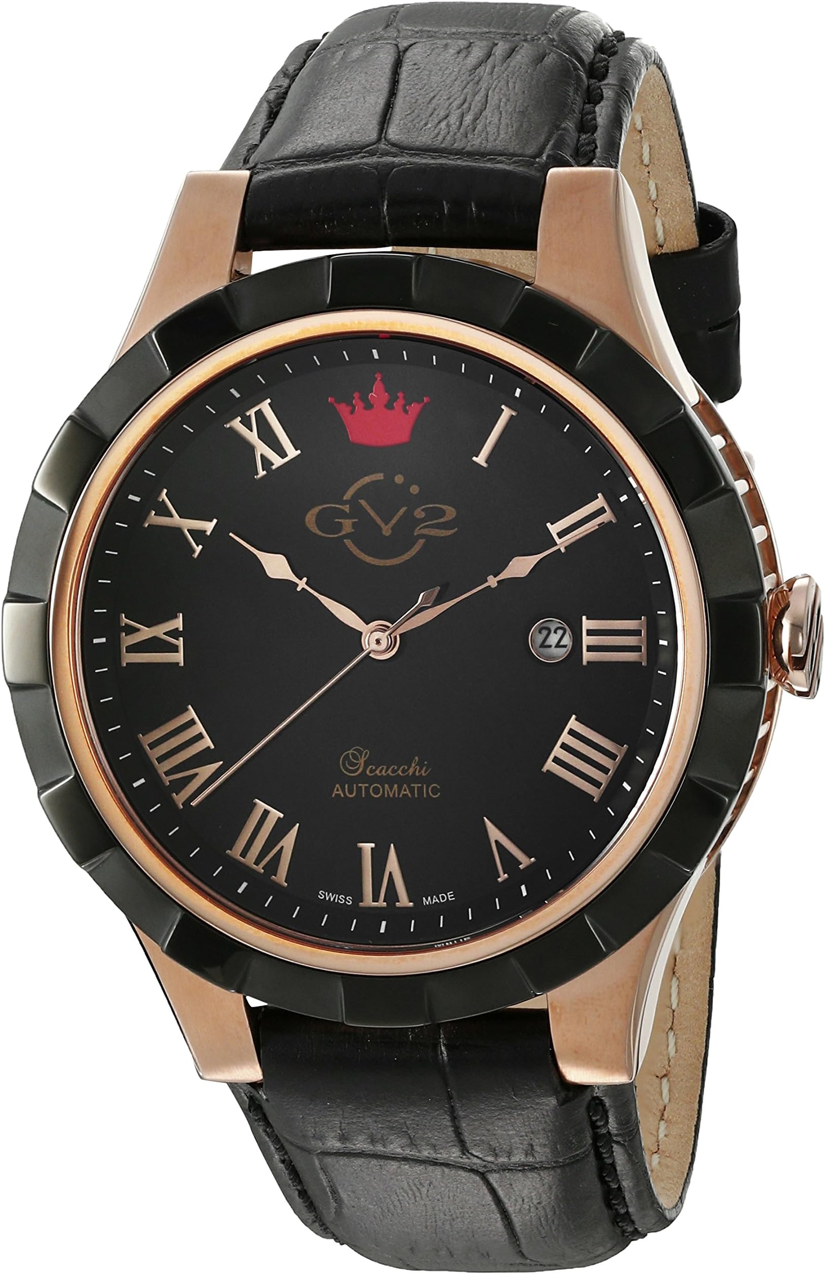 by Gevril Scacchi Mens Swiss Automatic Black Leather Strap Watch, (Model: 9505)