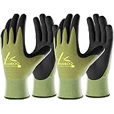 COOLJOB 2 Pairs Gardening Gloves for Women and Men, Bamboo Working Gloves Touchscreen, Grippy Nitrile Rubber Coated Work Gloves, Green/Black, Large Size (2 Pairs L)